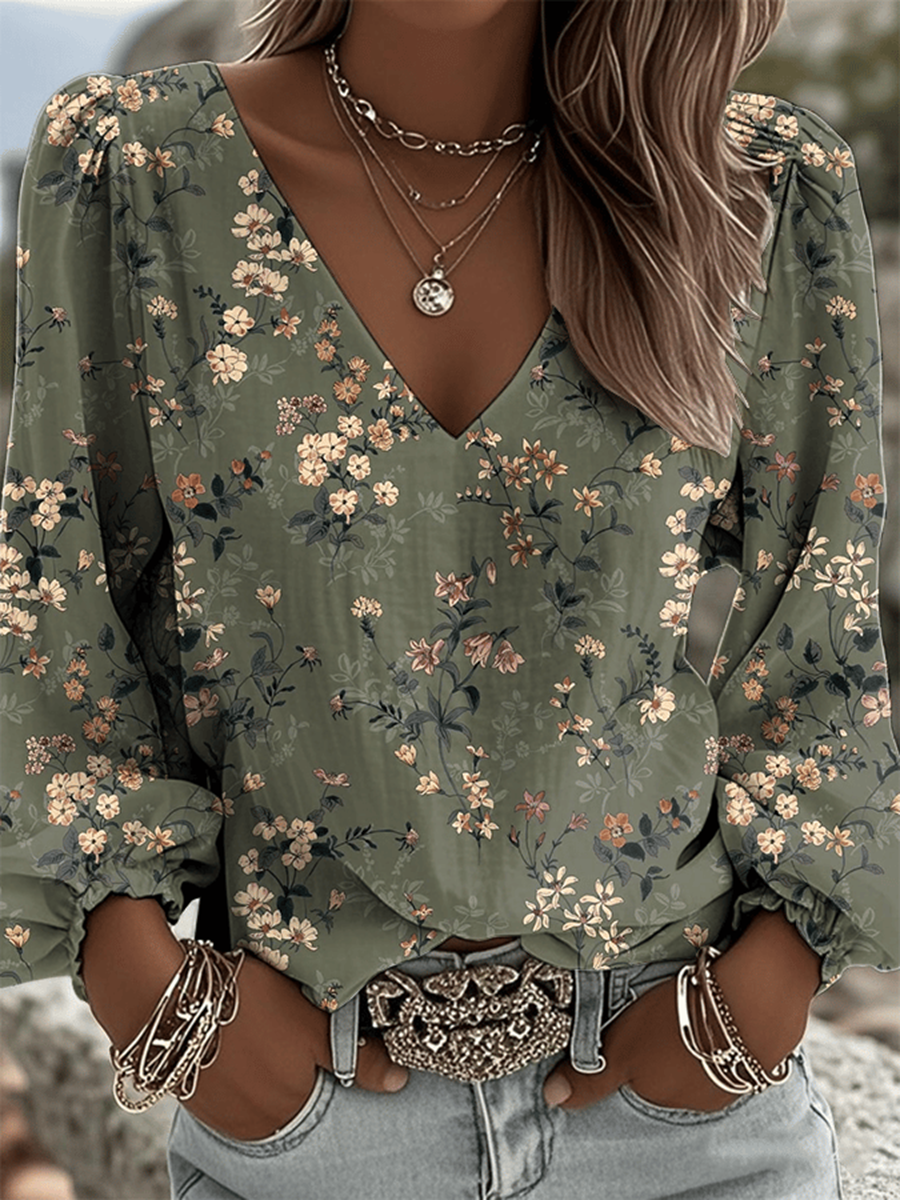 Women's Plant Flower Cotton And Linen Top