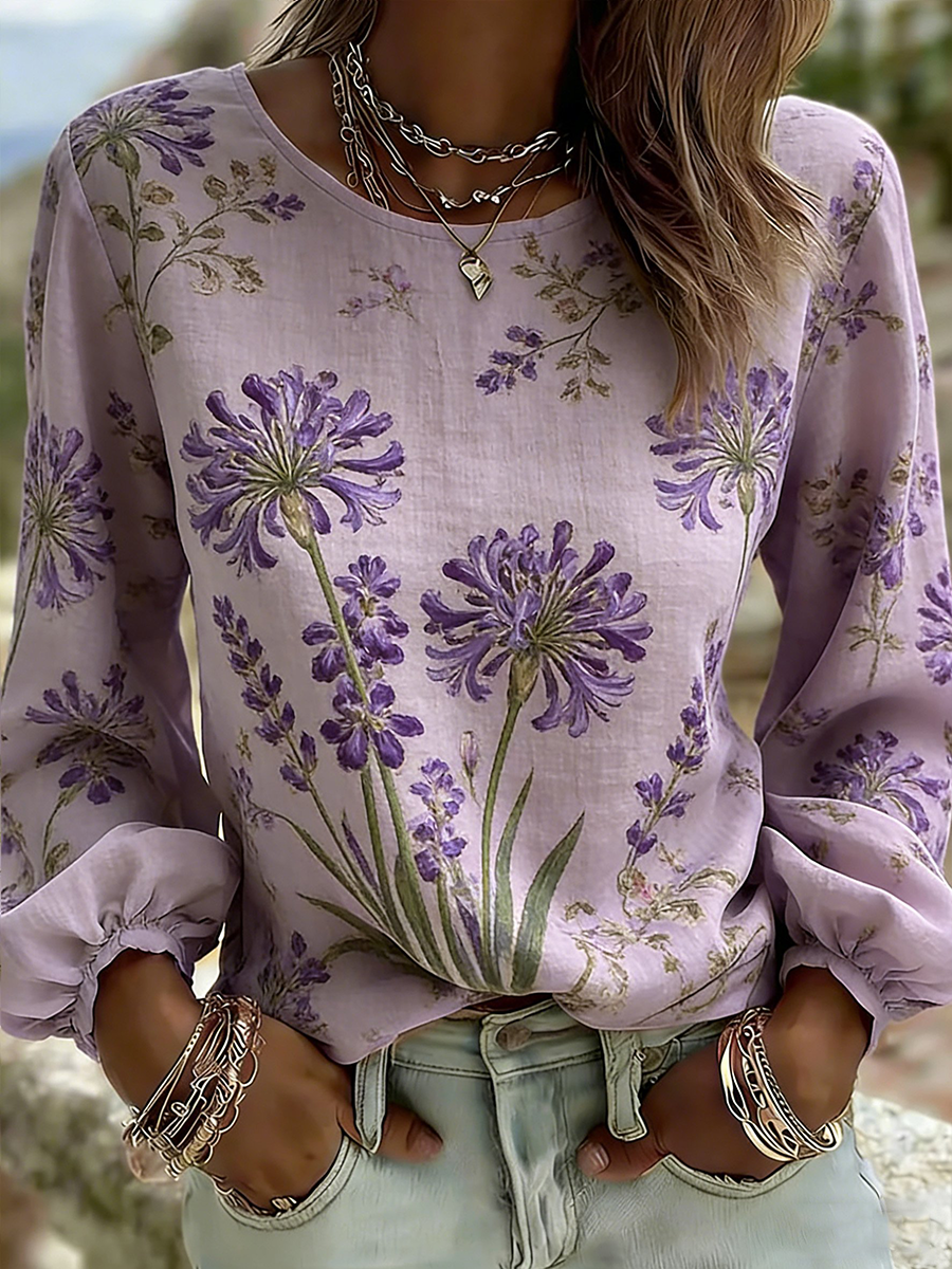 Women's Plant Flower Cotton And Linen Top