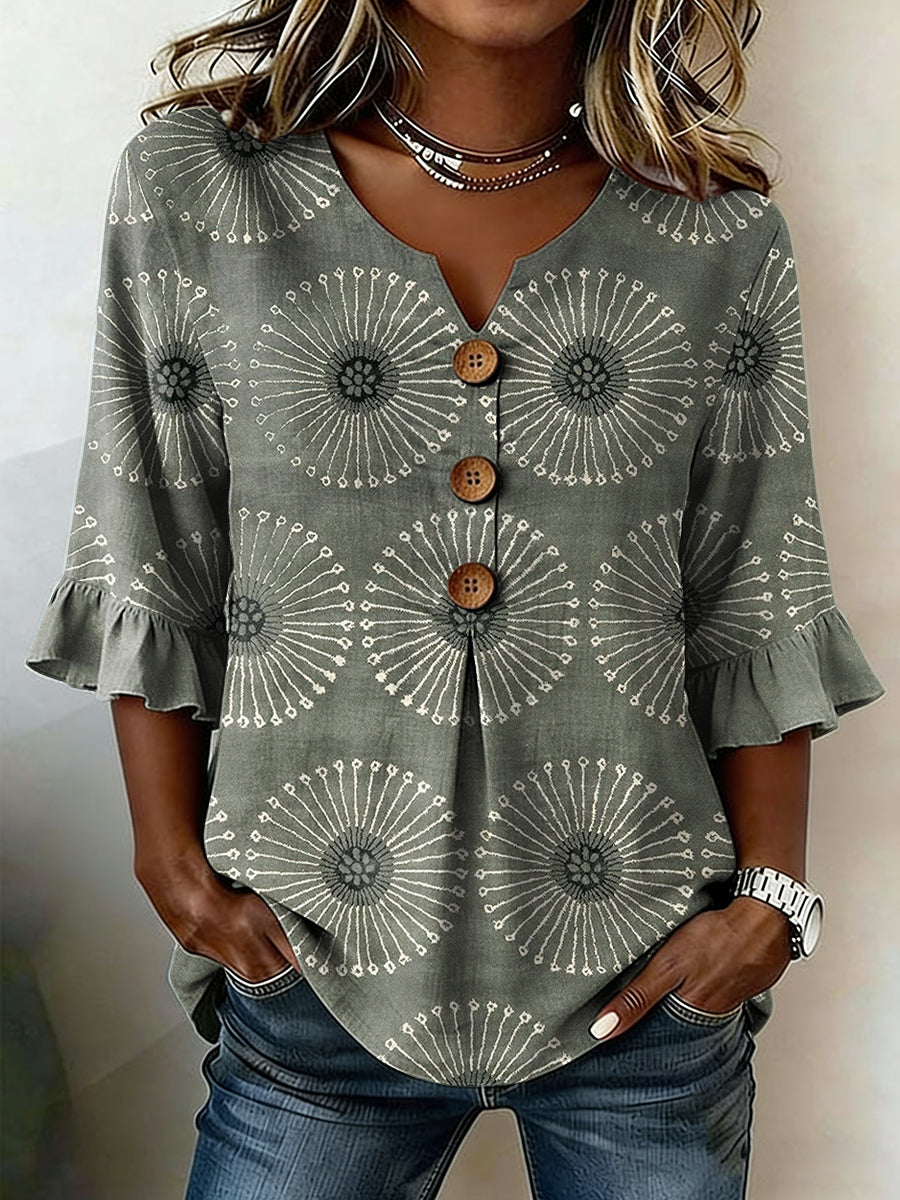 Women's Casual Floral Linen Shirt