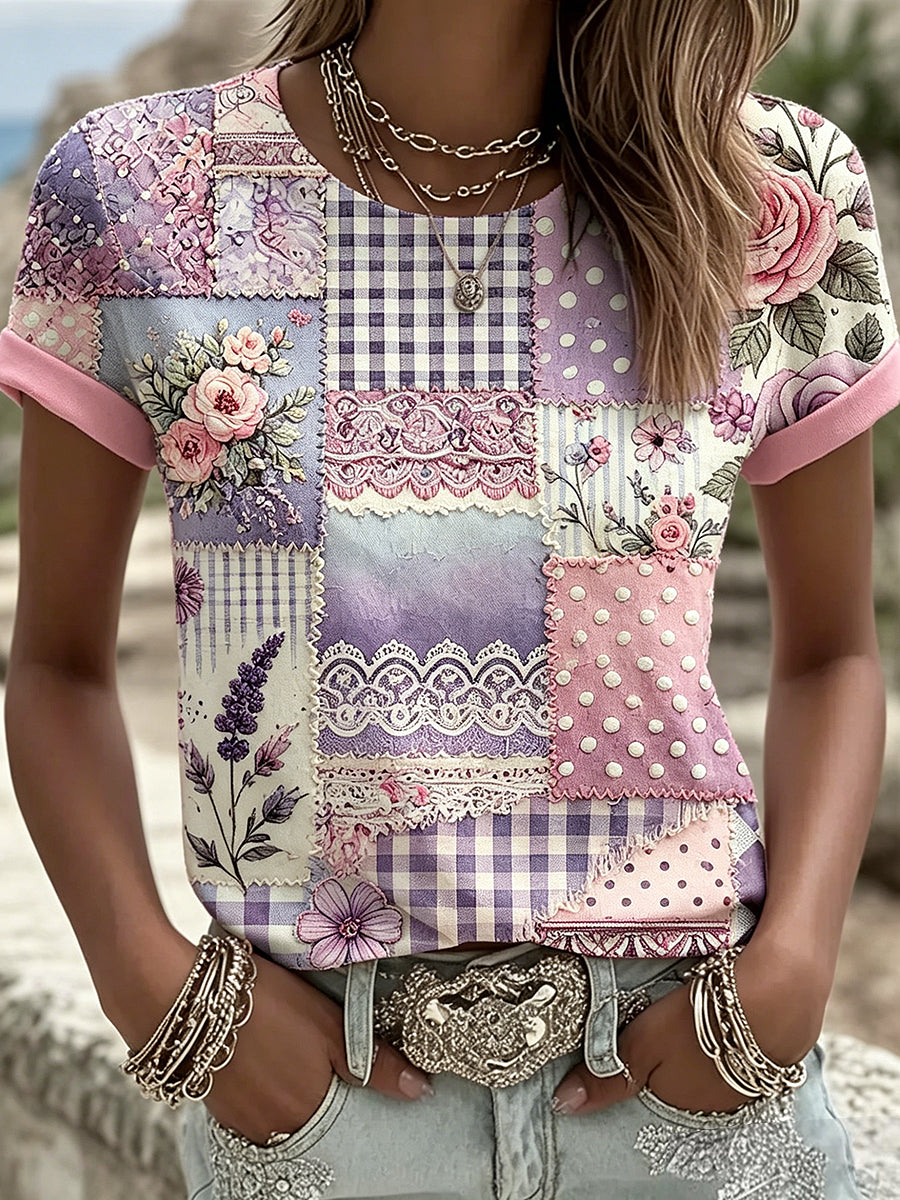 Floral Printed Vintage Fashion Loose Short Sleeve T-Shirt