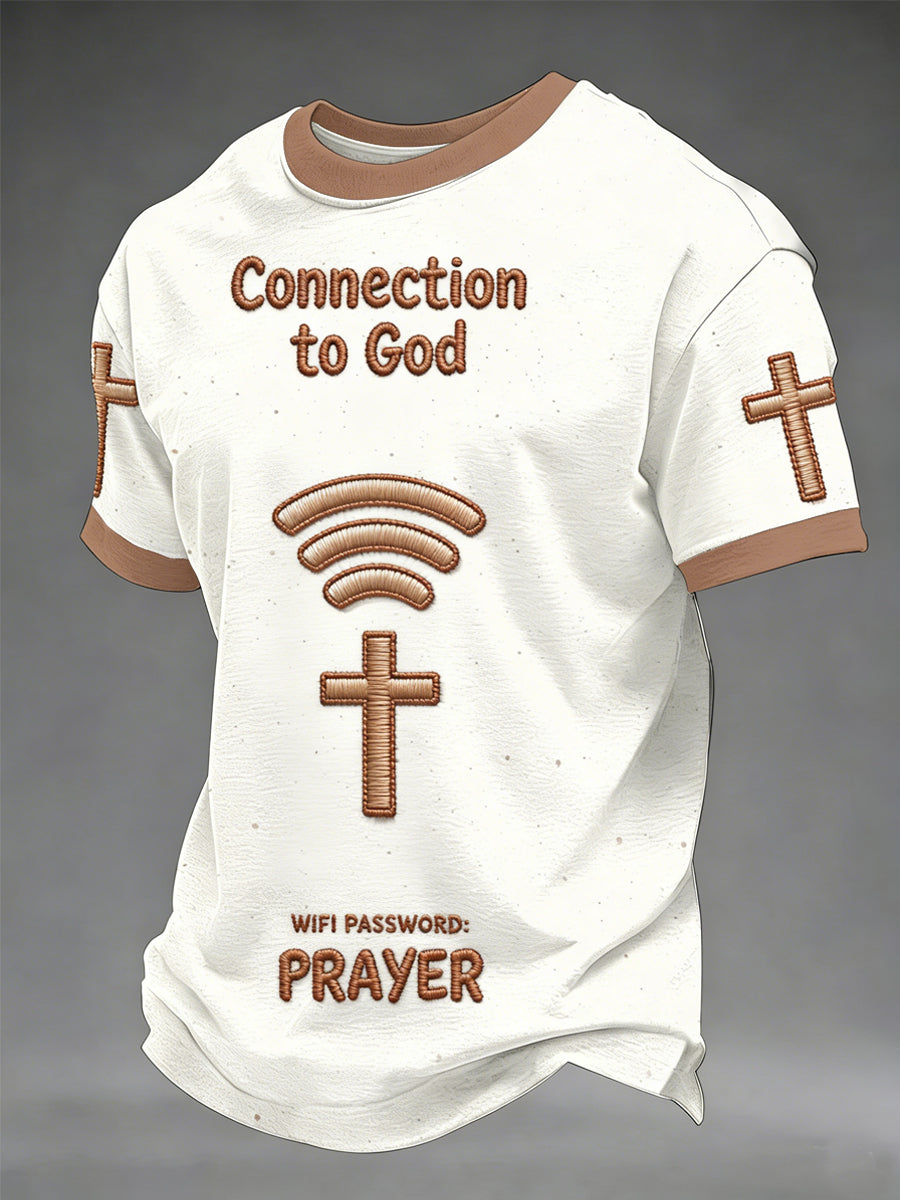 Men's Connection To God Wifi Password Prayer Print Tee