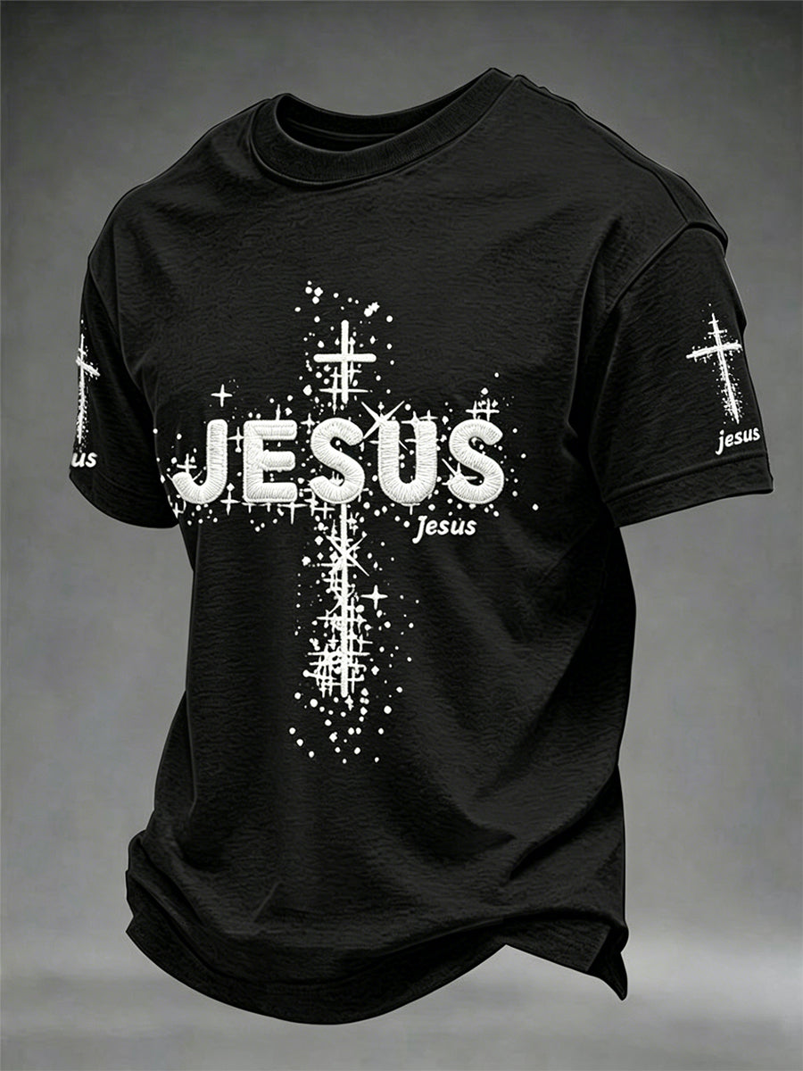 Men's Christian Jesus Cross Print Short Sleeve T-shirt