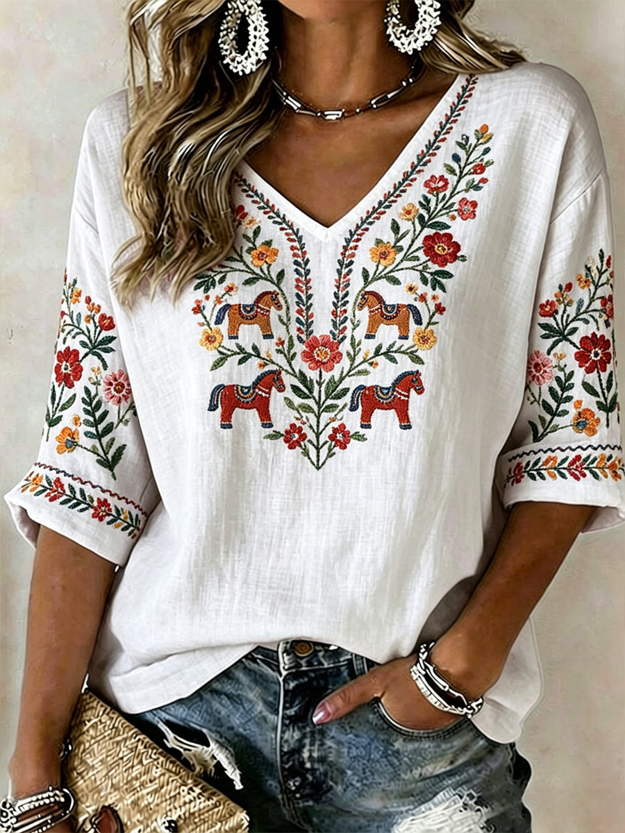 Women's Swedish Midsummer Print Casual T-shirt