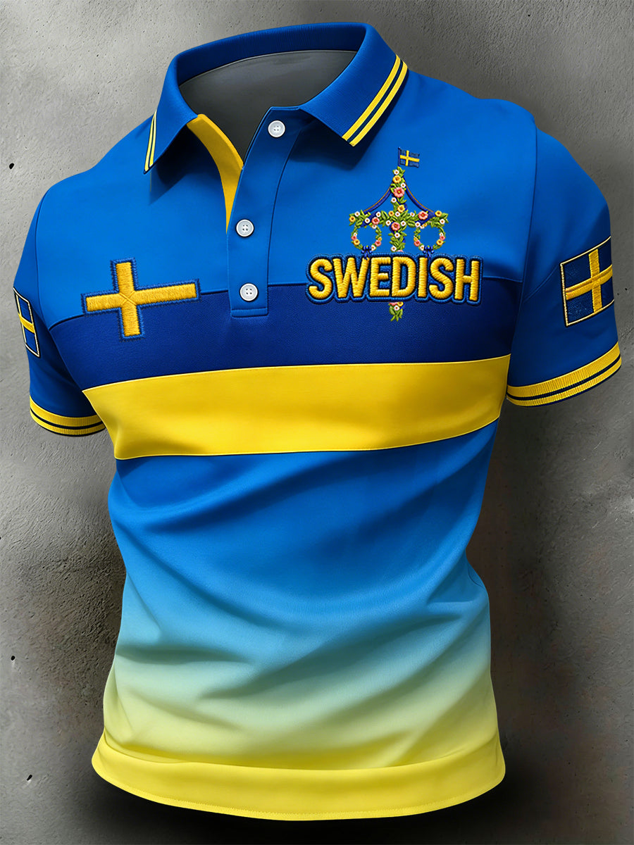 Retro Swedish Midsummer Striped Casual Polo Shirt