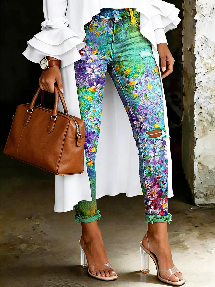 Women's Artistic Floral Print Jeans