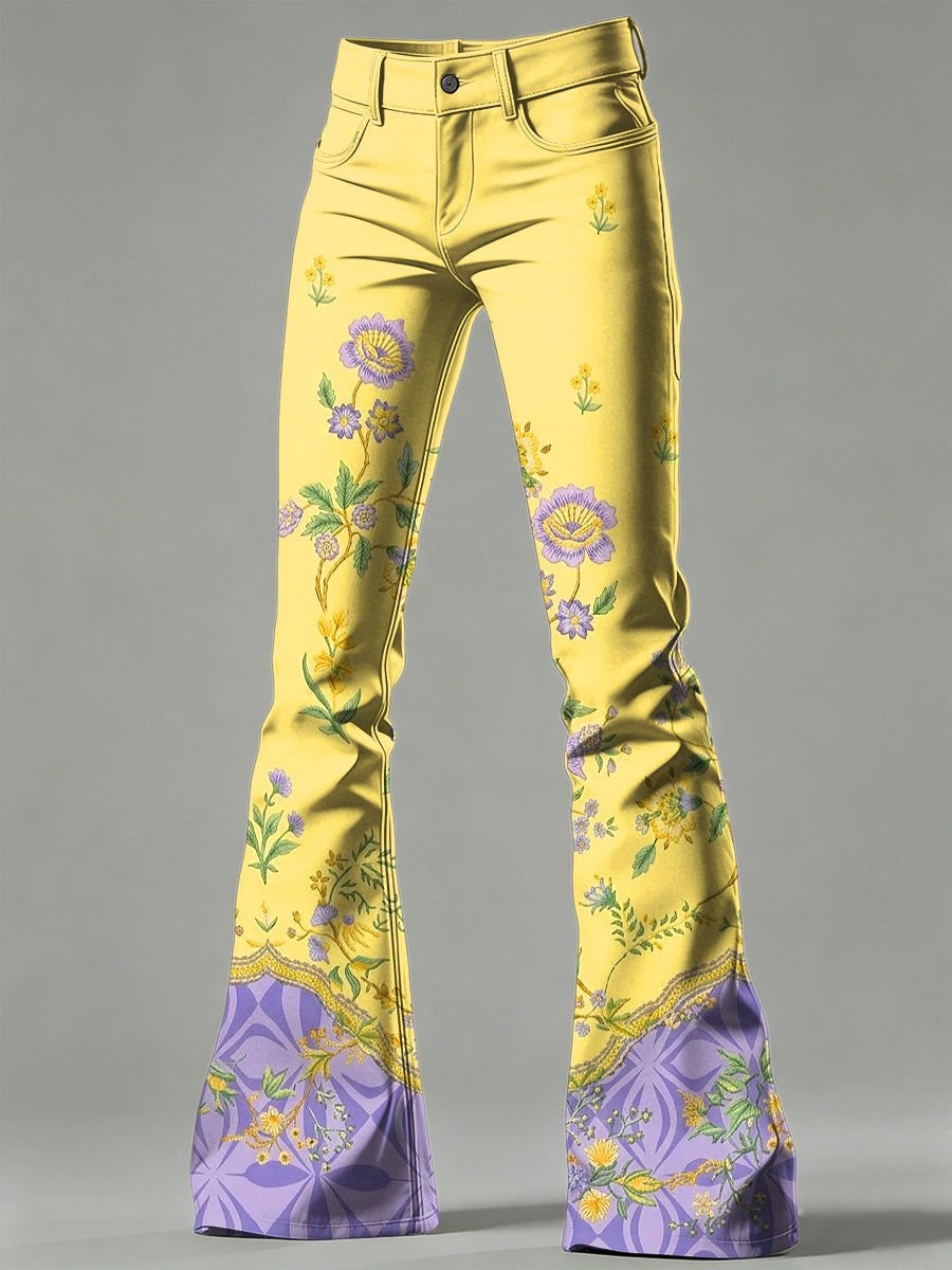 Women's Flower Art Print Flared Trousers