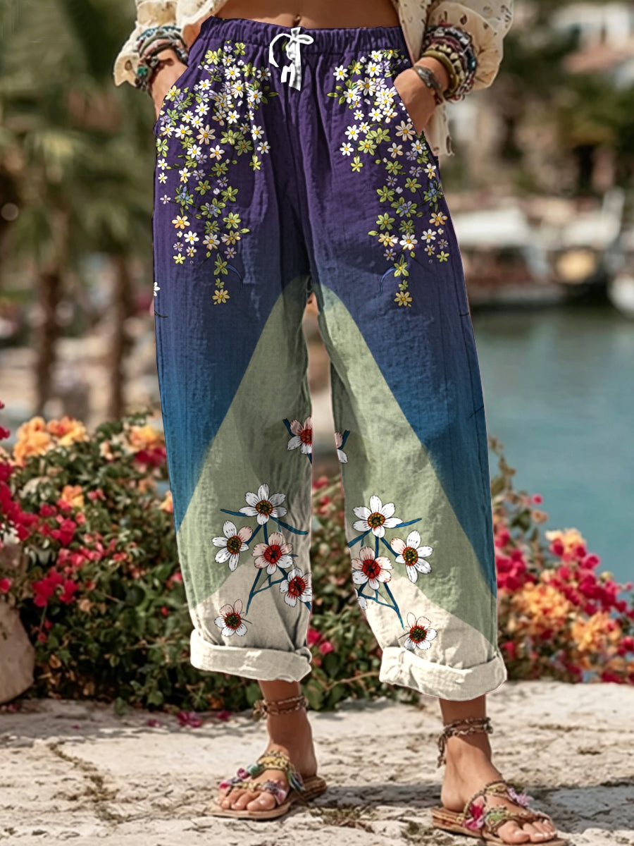Women's Floral Linen Blend Casual Pants