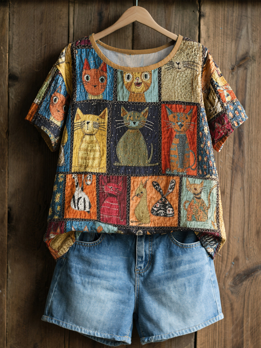 Women's Retro Cats Print Casual Shirt