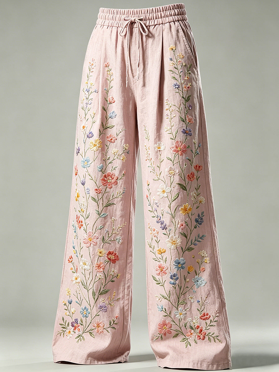Women's Flower Art Print Drawstring Trousers