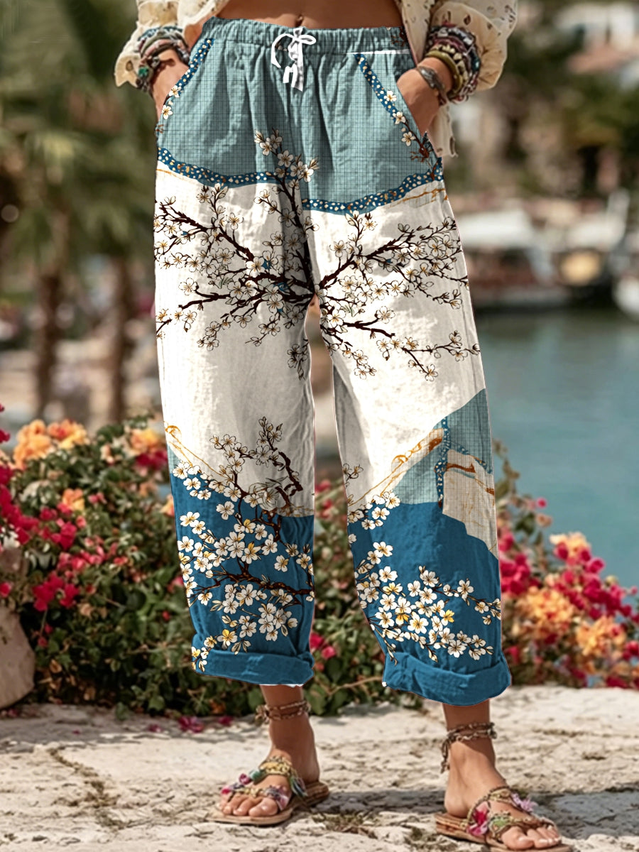Women's Floral Linen Blend Casual Pants