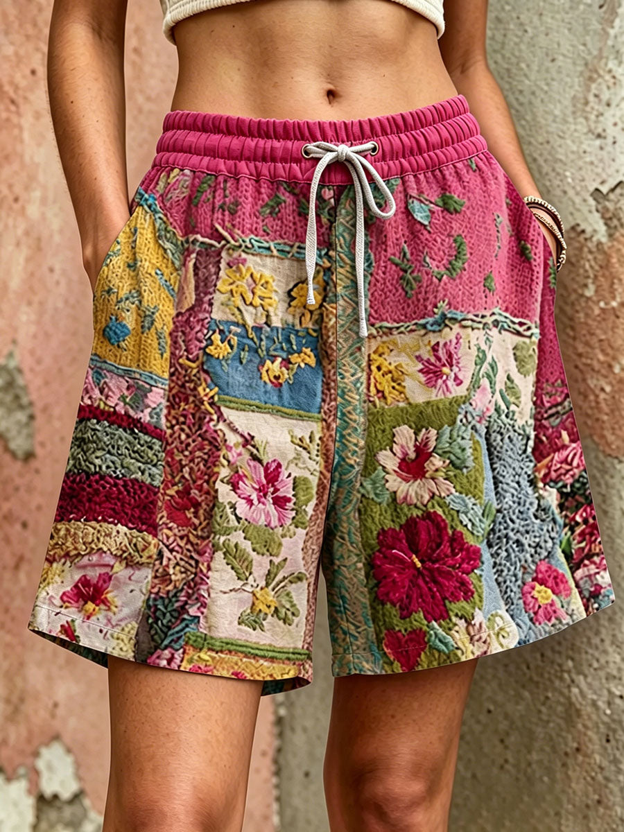 Women's Pink Floral Print Casual Shorts
