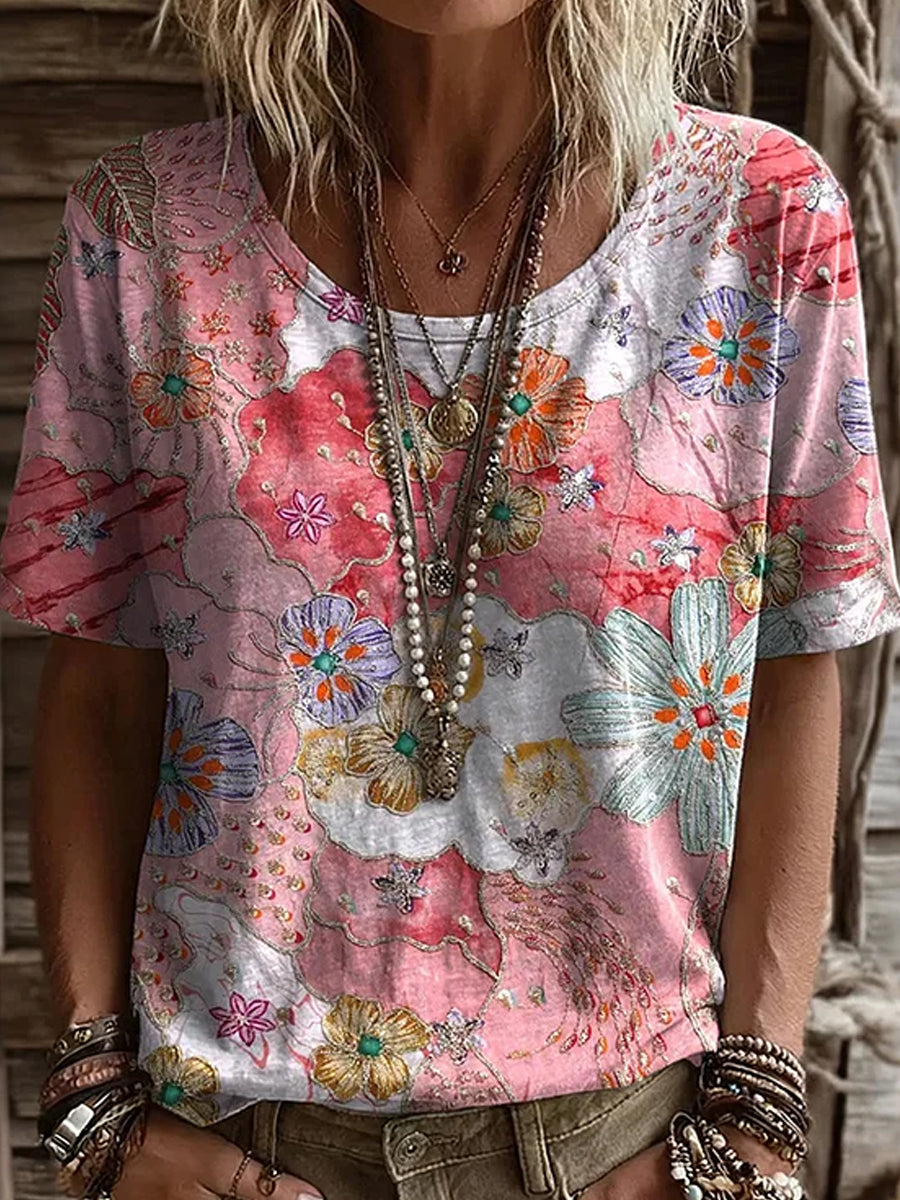 Women's Vintage Floral Art Print Comfort T-Shirt