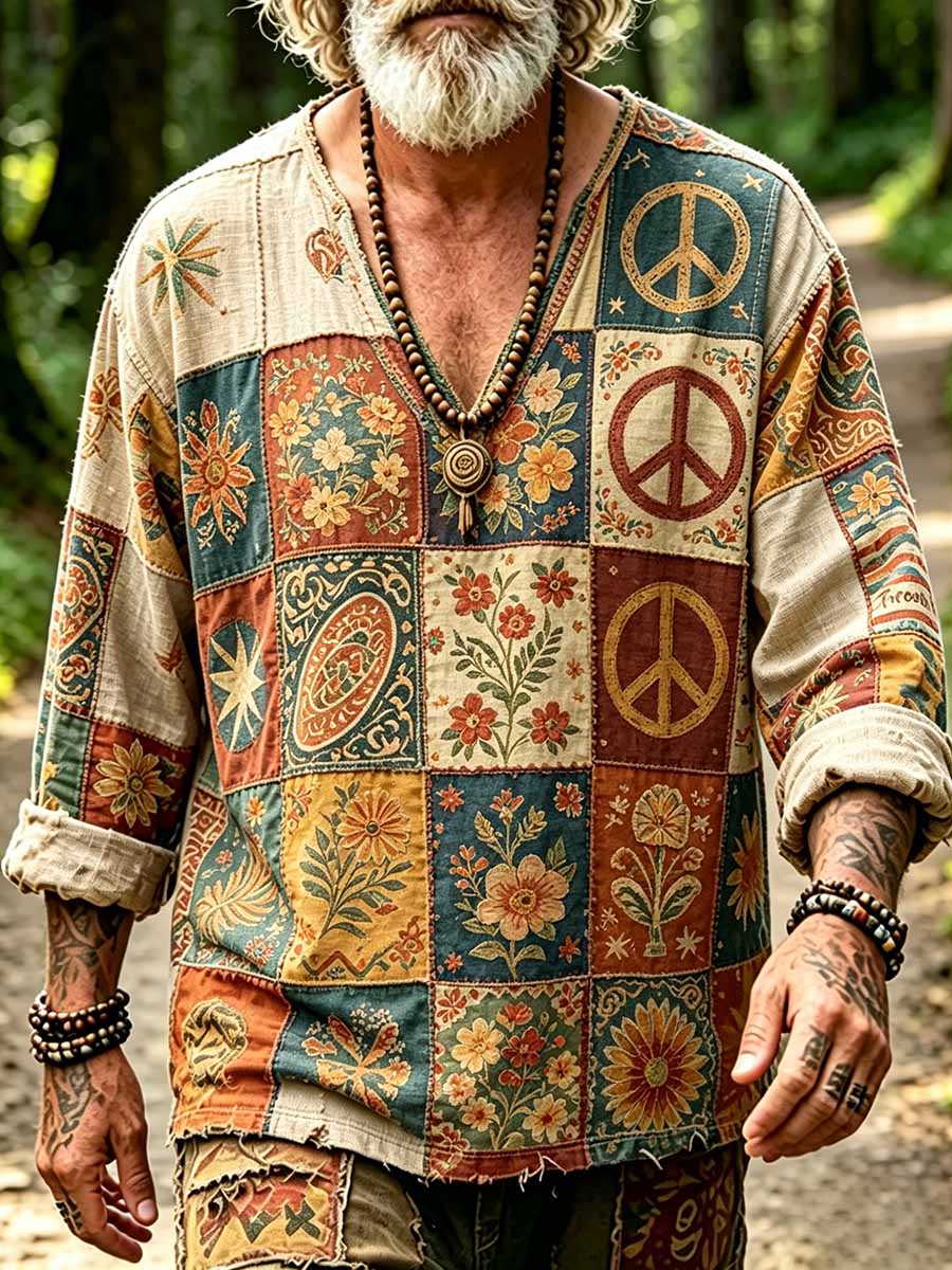 Men's Hippie Bohemian Style Printed Casual Top