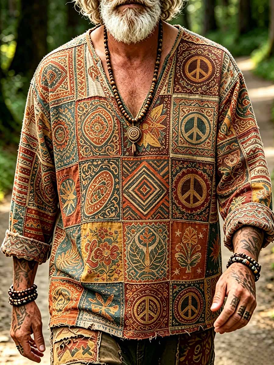 Men's Hippie Bohemian Style Printed Casual Top