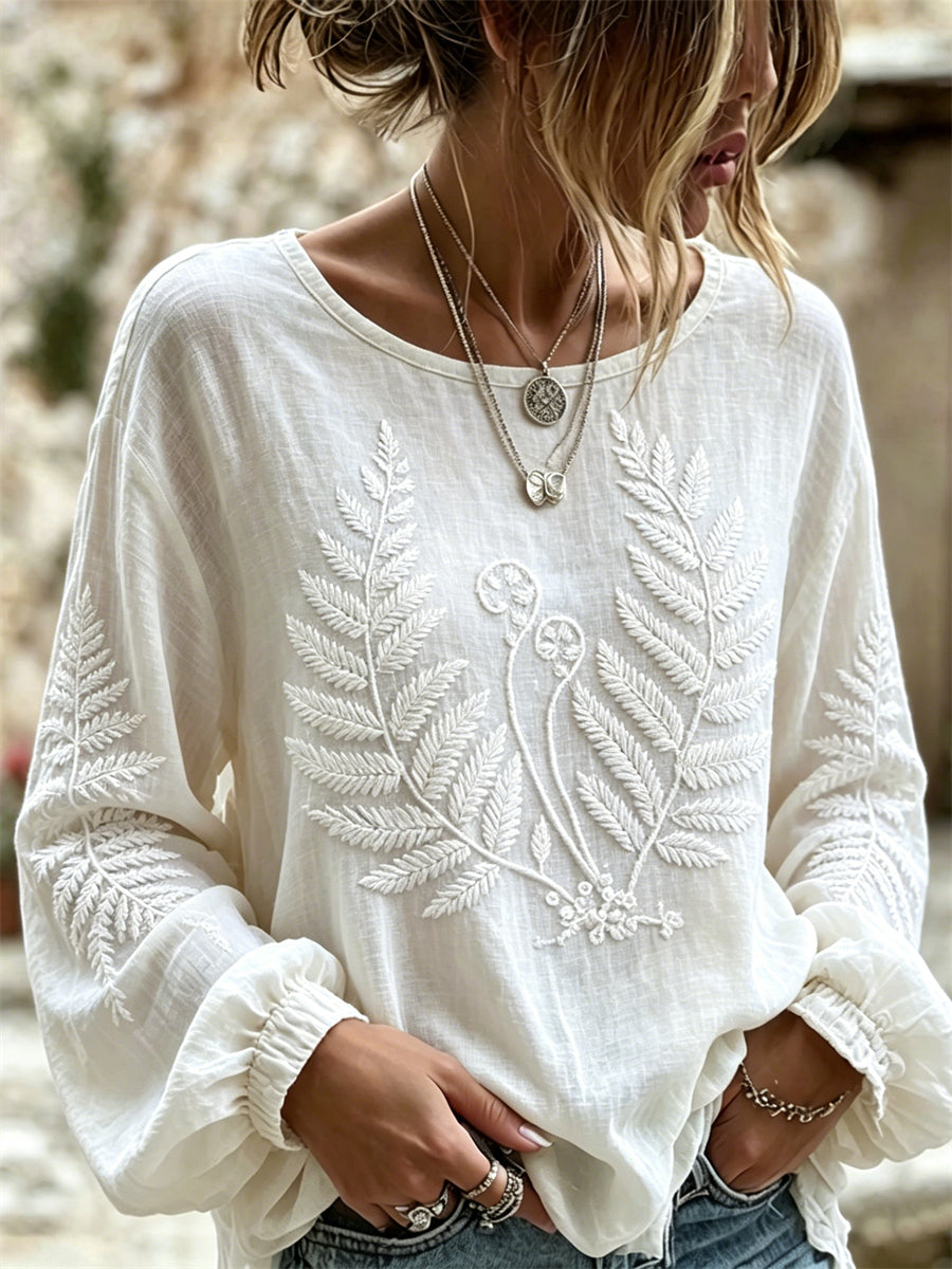 Women's Classy Forest Fern Art Print Cotton-Linen Shirt