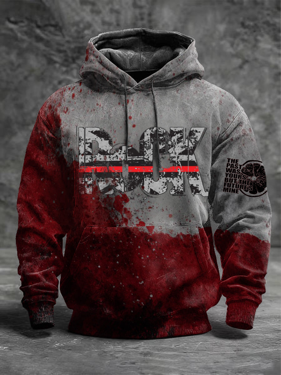 Men's Bold Splatter "Rock" Print Hoodie