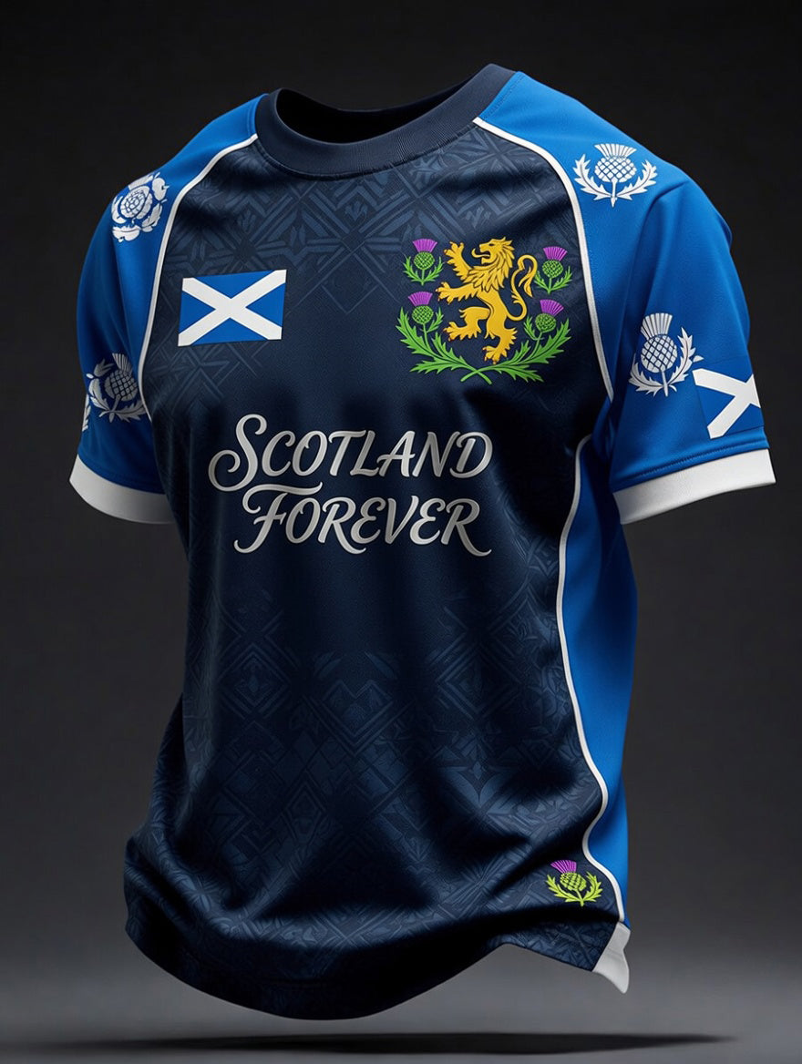 Men's Retro Scottish Football Fan Art Print Casual T-Shirt