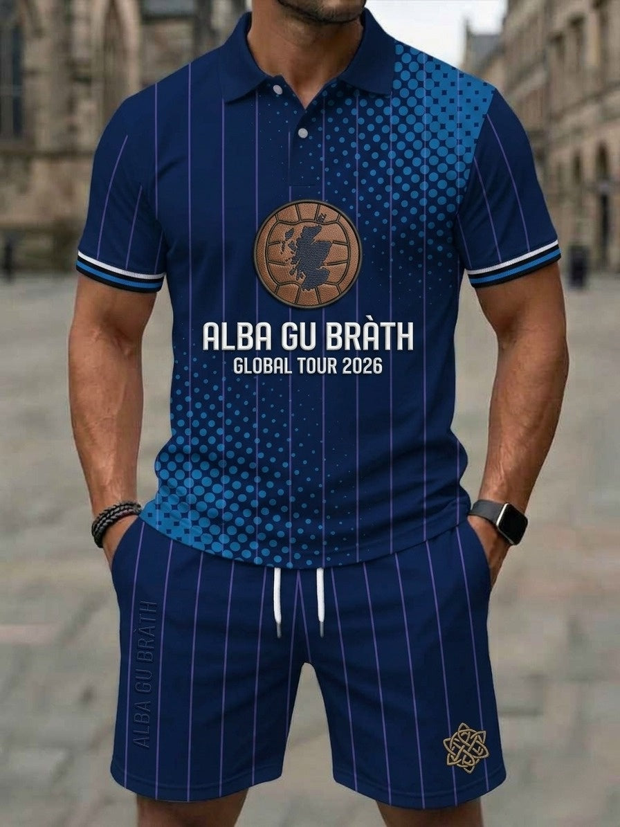 Men's Retro UK Scotland Football Lover 2026 Print Casual Polo & Shorts Set