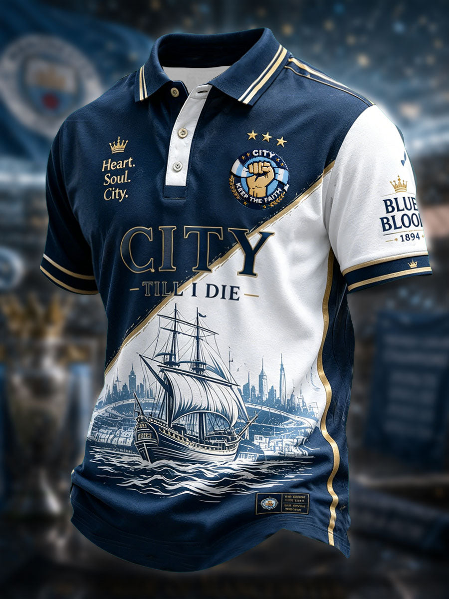 Men's Manchester Football Lover Blue City Printed Casual Tops
