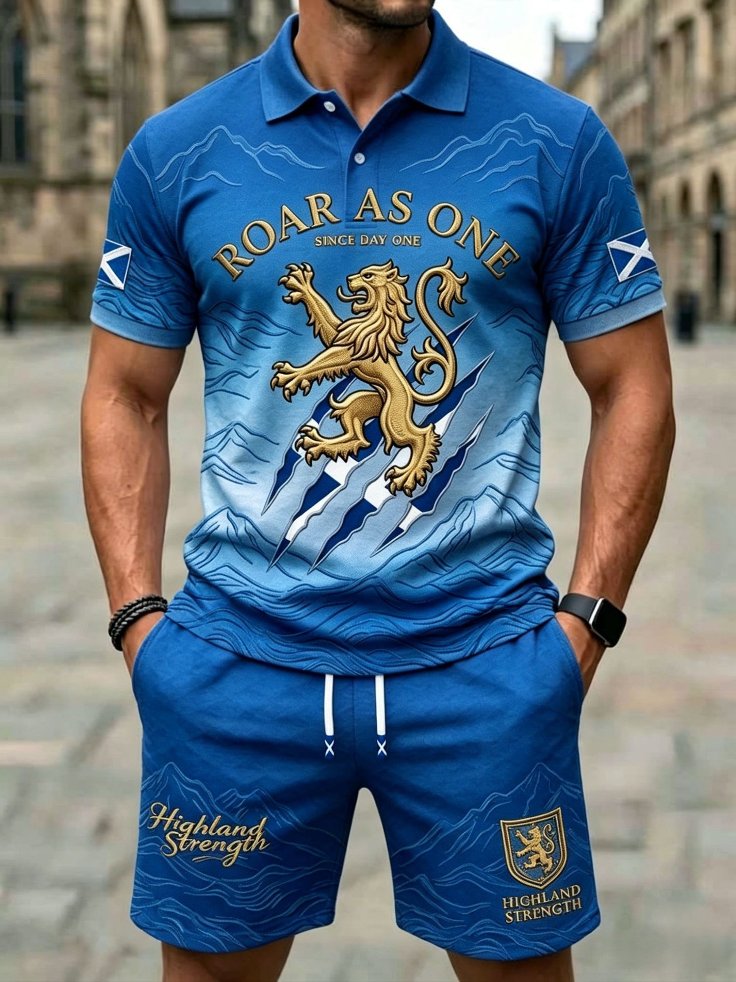 Men's Retro UK Scotland Football Lover 2026 Print Casual Polo & Shorts Set