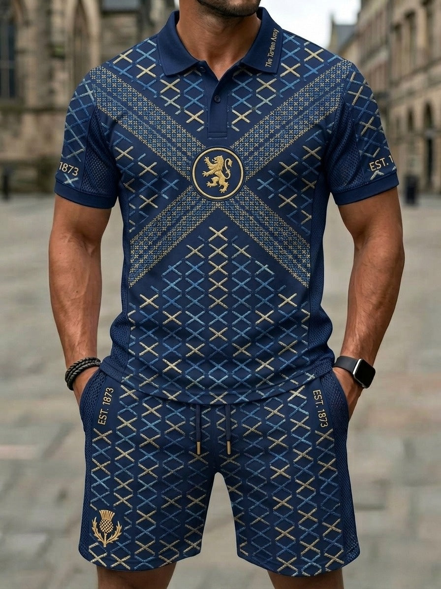 Retro UK Scotland Football Lover 2026 Print Casual Polo & Shorts Set