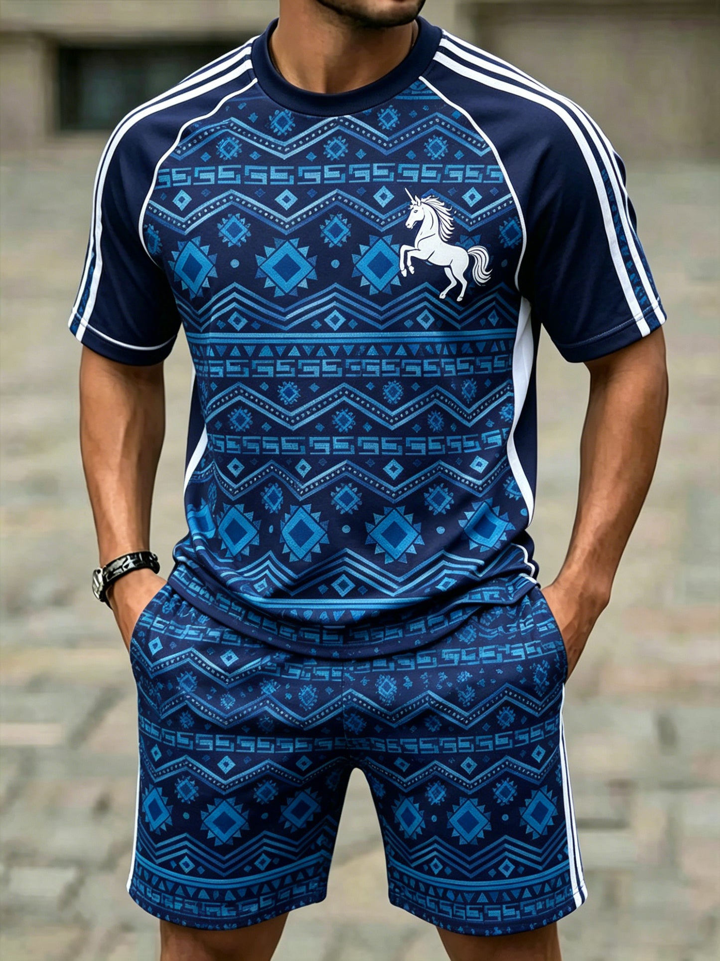 Men's Scottish Football Match Cheer Art Print Short-Sleeve Suit