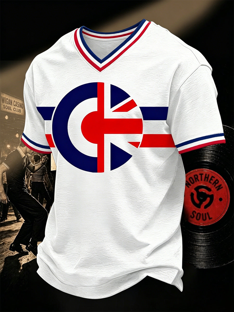 Men's Retro Northern Soul Print V-neck Tee