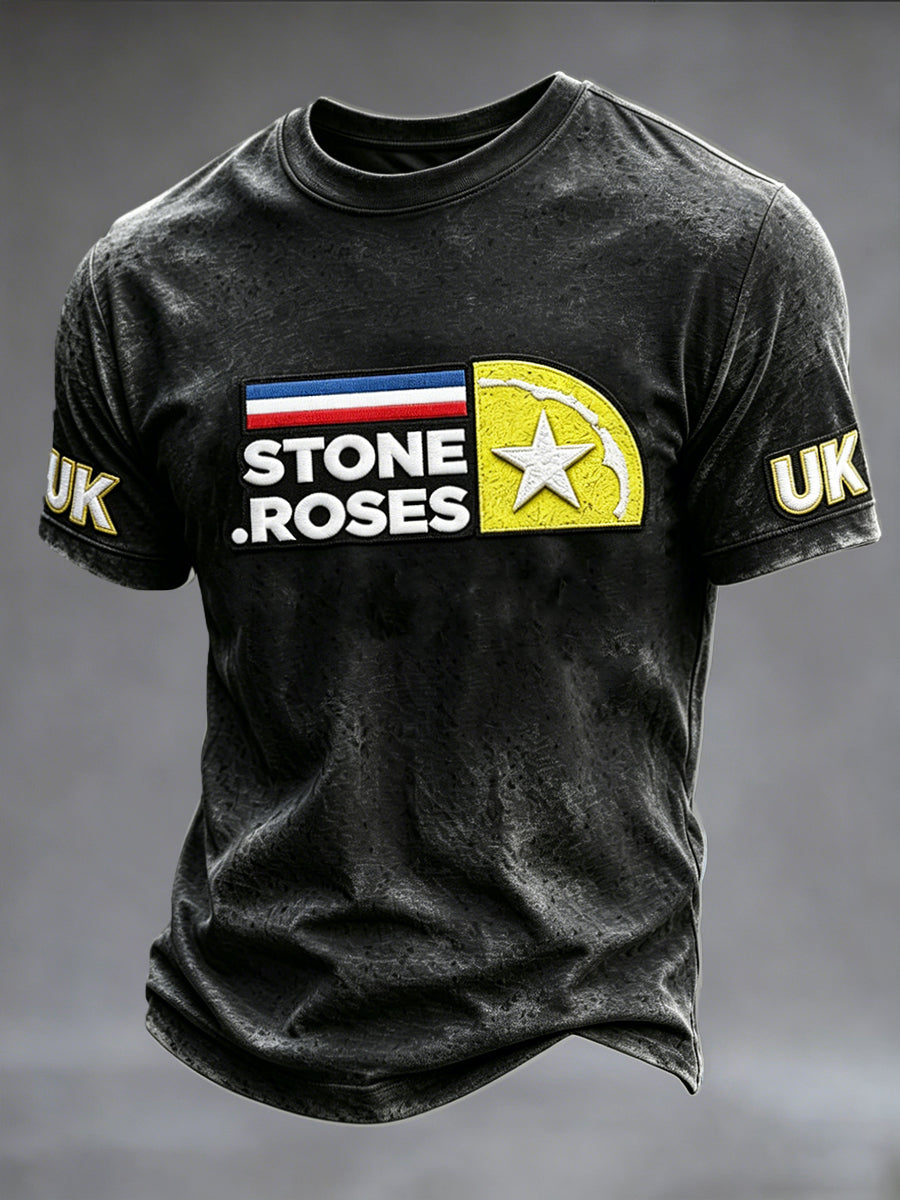 Men's Black Stone Rose 3D-Printed Casual T-Shirt