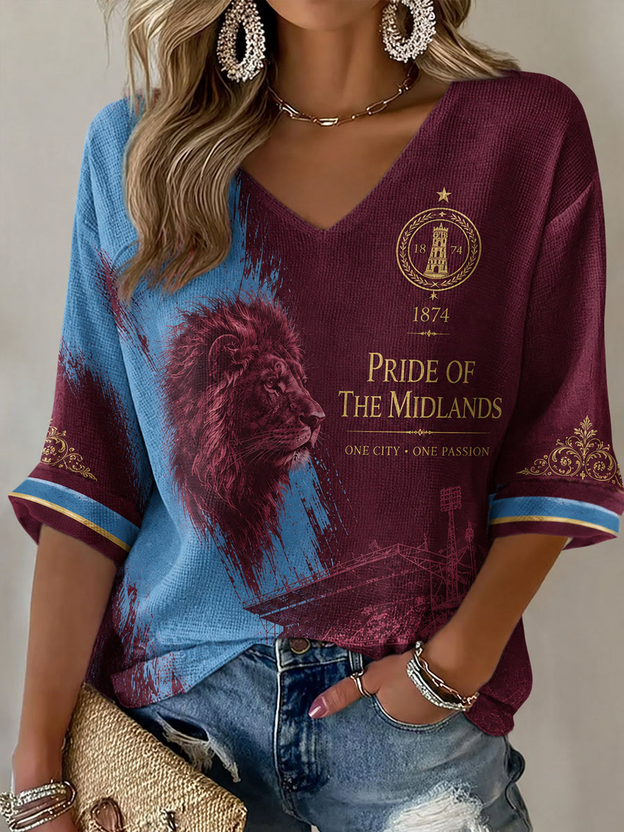 Women's Gift For Soccer Fans Print Casual Waffle V-Neck Top