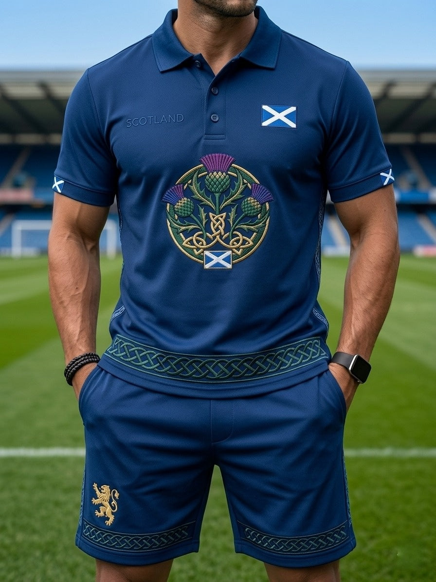 Men's Retro UK Scotland Football Lover 2026 Print Casual Polo & Shorts Set