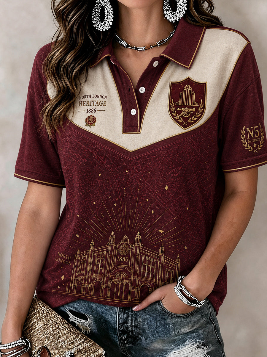 Women's Retro Football Art Print Short-Sleeve Polo Shirt