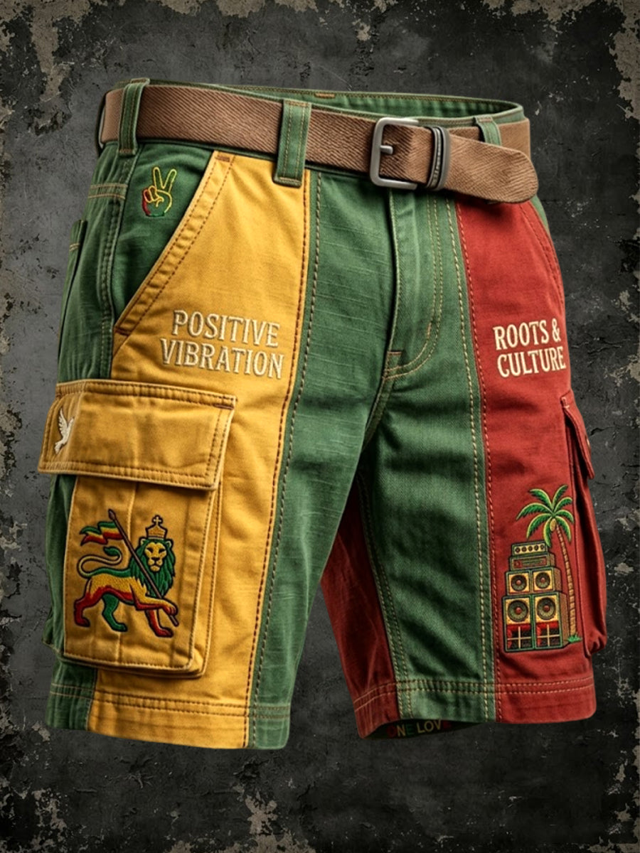 Men's Retro Reggae Patchwork Casual Work Shorts