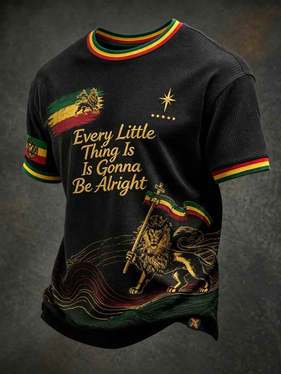Vintage “Every Little Thing Is Gonna Be Alright” Casual Waffle-Weave T-Shirt