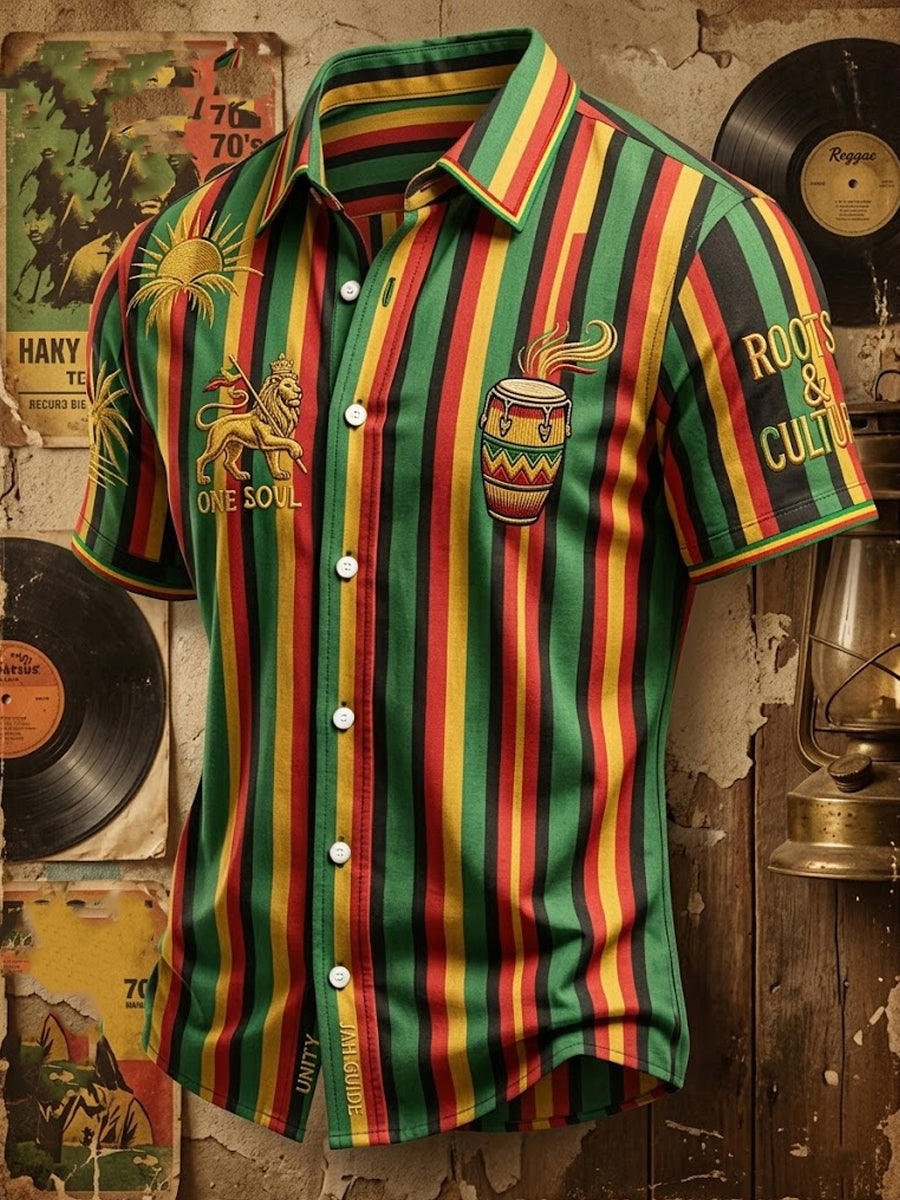 Striped Casual Shirt for Retro Reggae Music Fans
