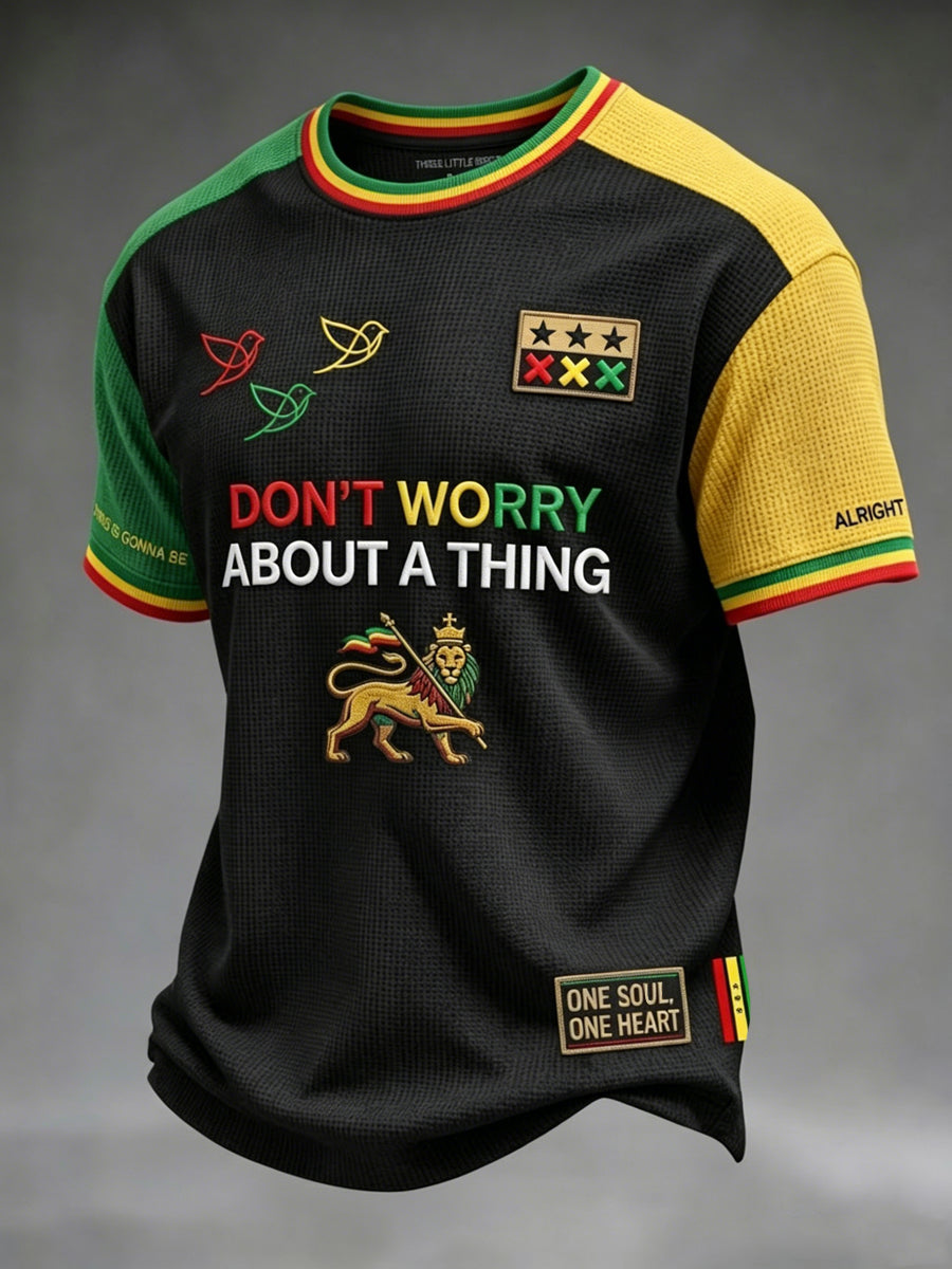 Retro Reggae Music Lover's Artistic Casual Waffle-Weave T-Shirt
