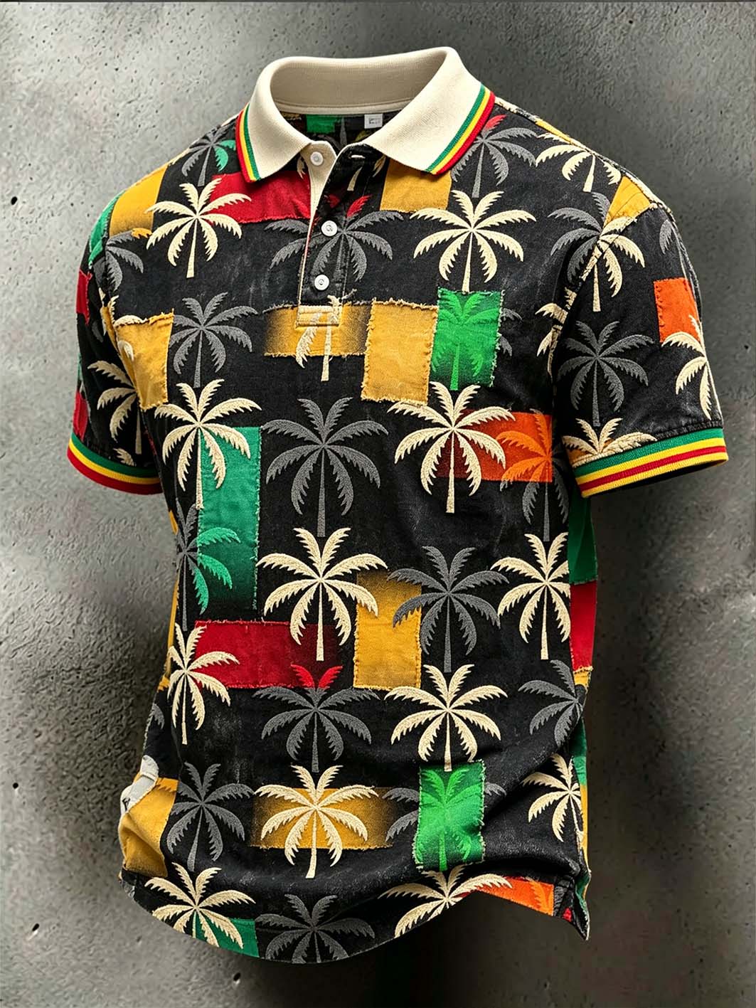 Men's retro reggae color-blocked design casual polo shirt