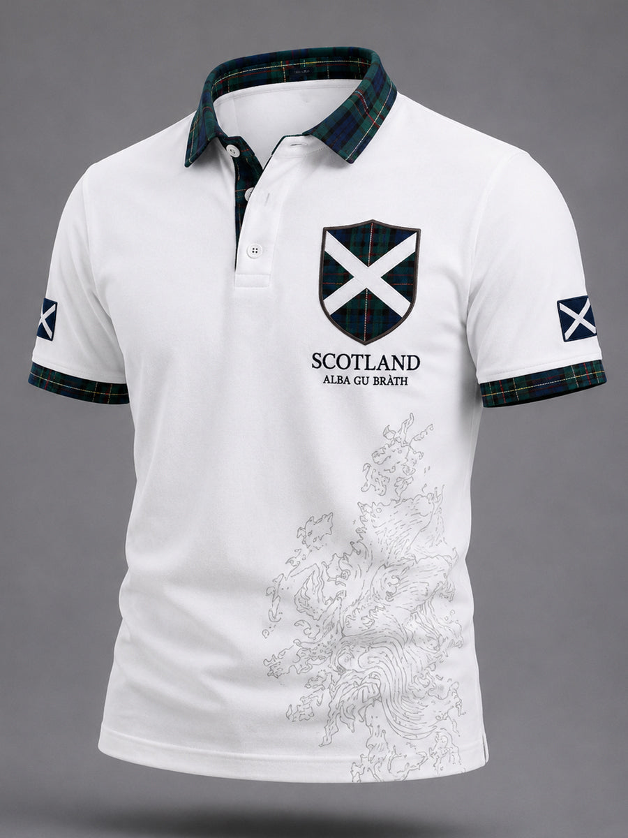 Men's Scottish Plaid Print Casual Polo
