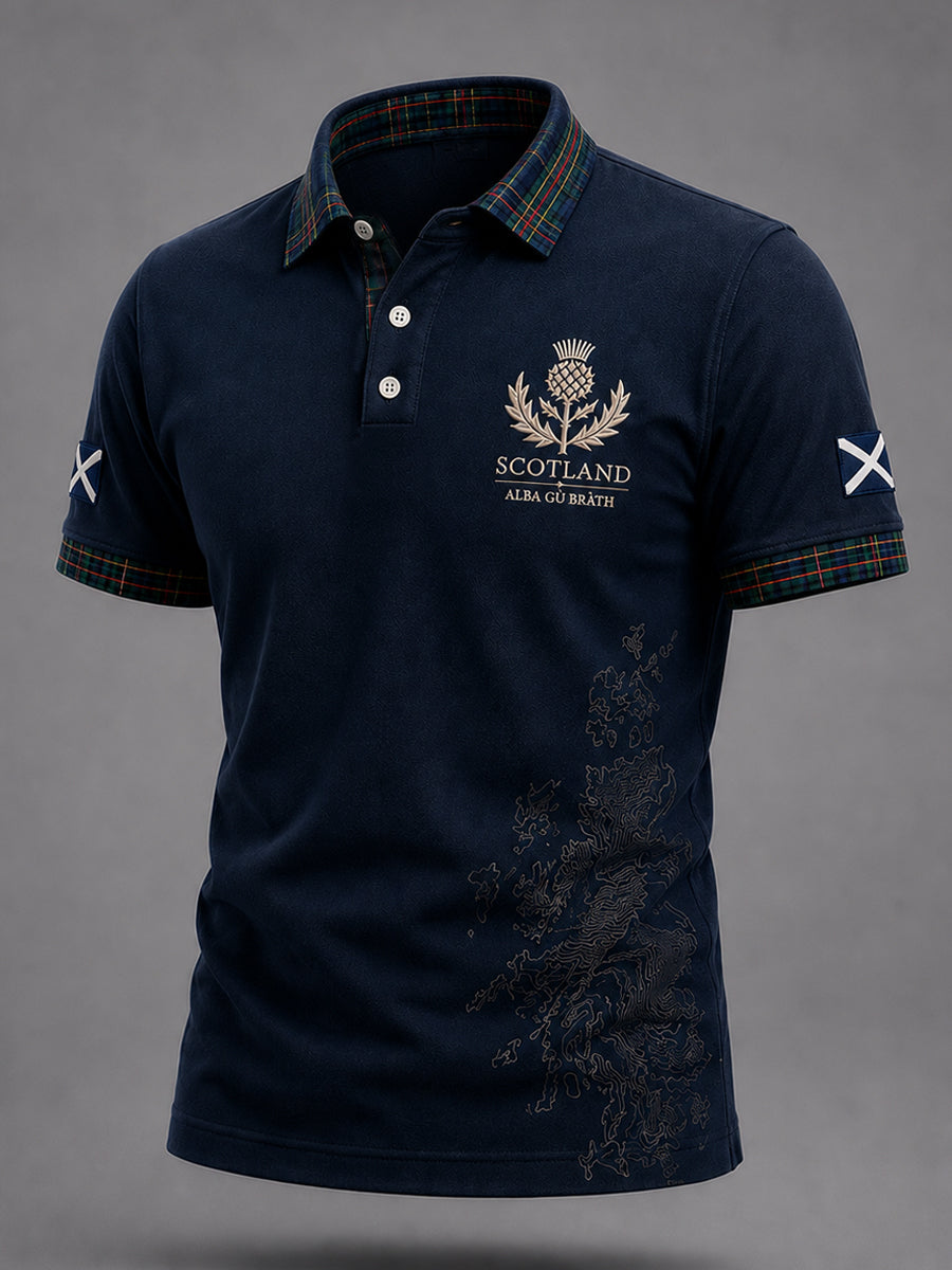 Men's Scottish Plaid Print Casual Polo