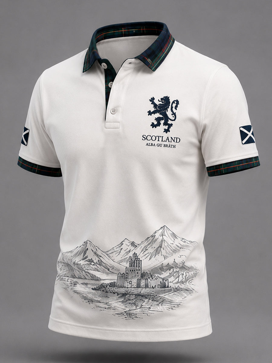Men's Scottish Plaid Print Casual Polo
