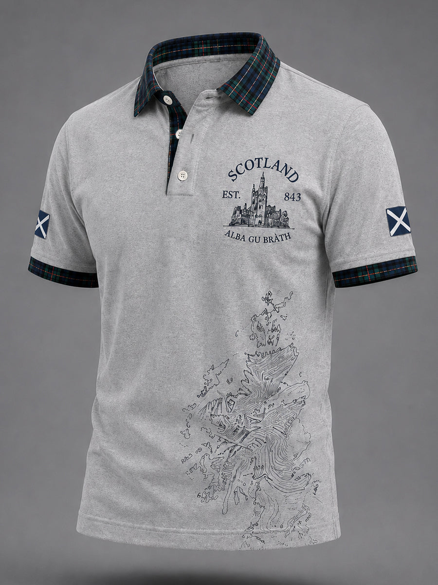 Men's Scottish Plaid Print Casual Polo