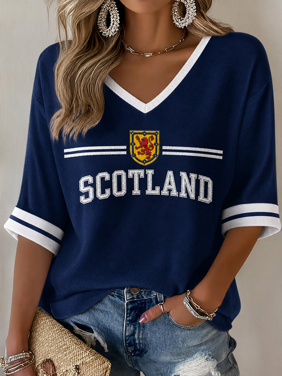 Women's Scotland Art Printed V-Neck T-Shirt