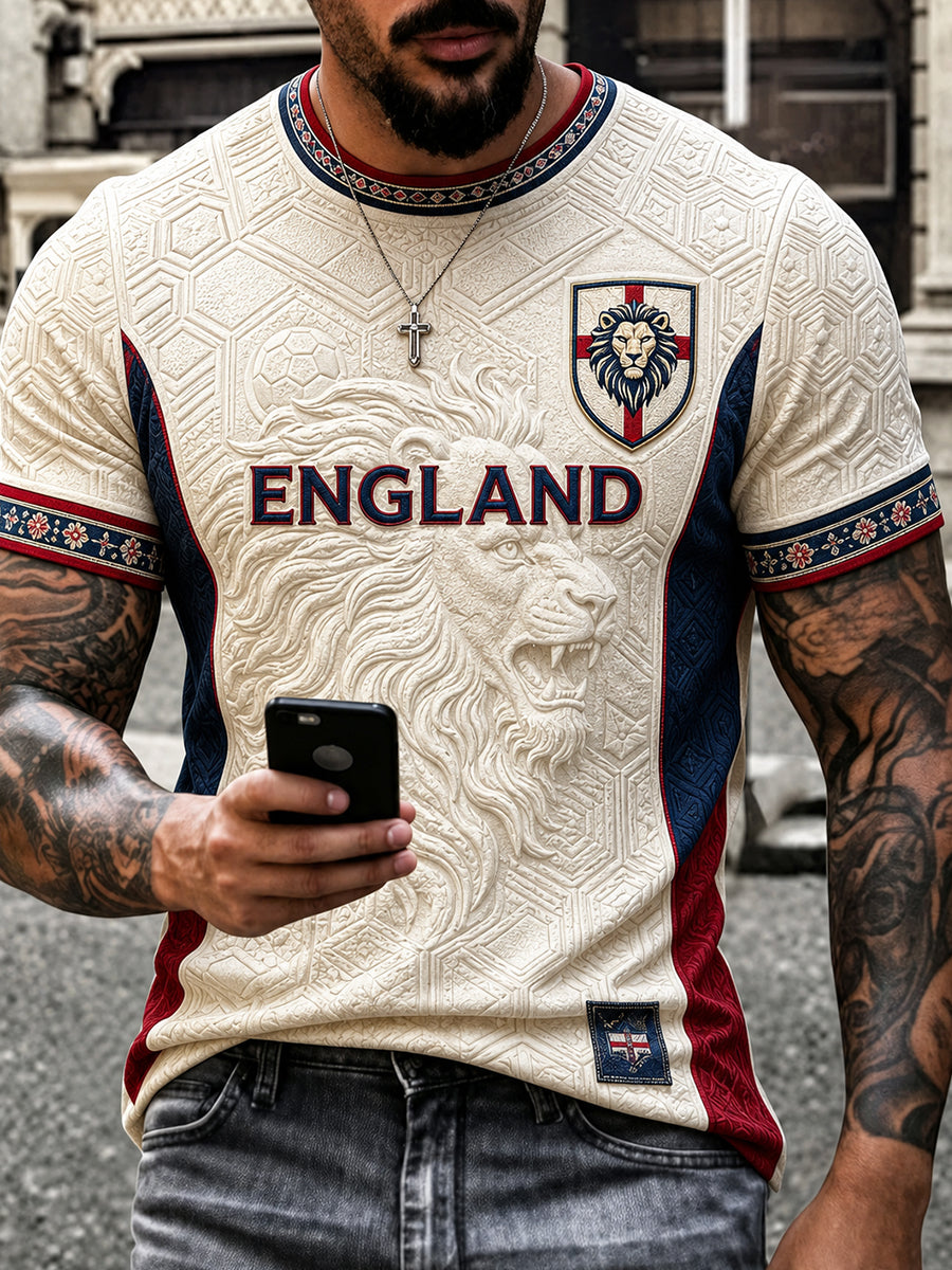 Retro England Football Fan Art Print Casual T-Shirt
