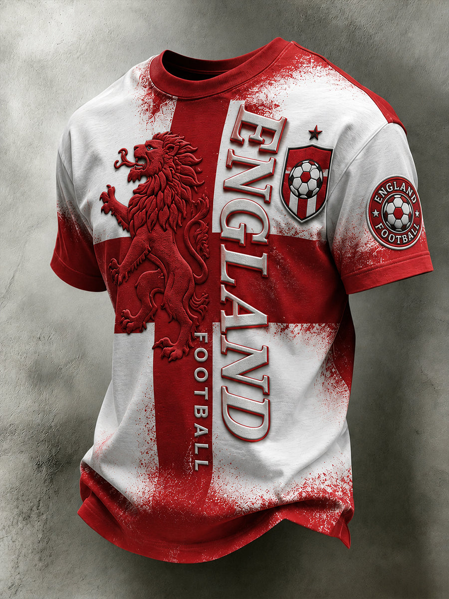 Men's Retro England Football Fan Art Print Casual Jersey