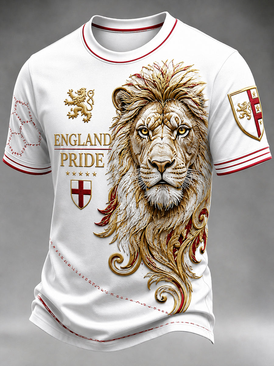 Men's Retro England Football Fan Art Print Casual Jersey
