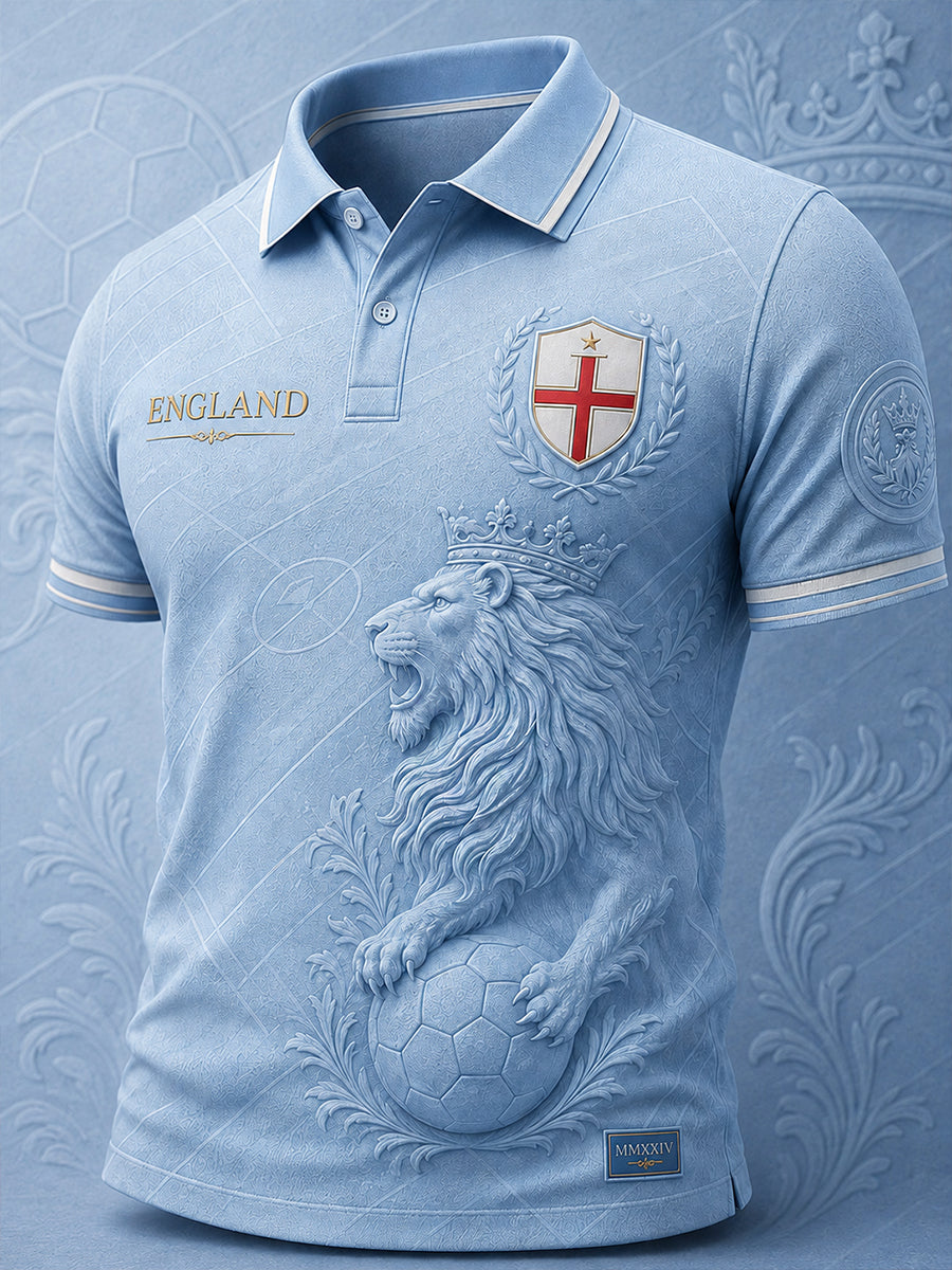 Retro England Football Fan Art Print Casual Polo Shirt
