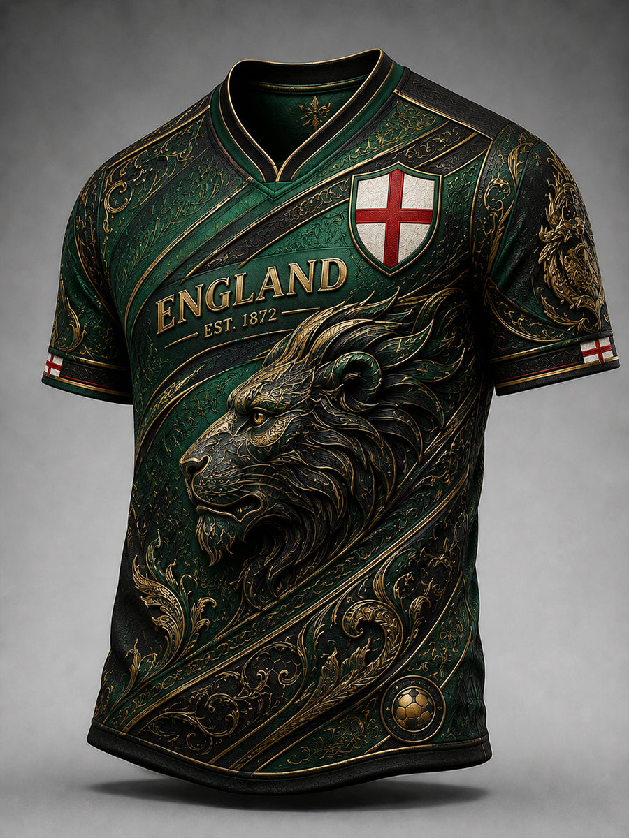 Men's Retro England Football Fan Art Print Casual Jersey