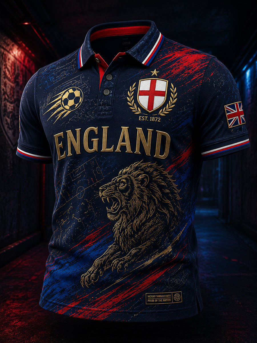Retro England Football Fan Art Print Casual Polo Shirt
