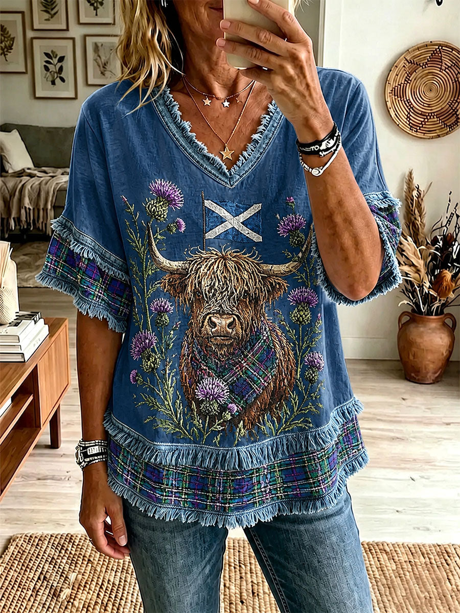 Women's Highland Cow Print Casual T-Shirt