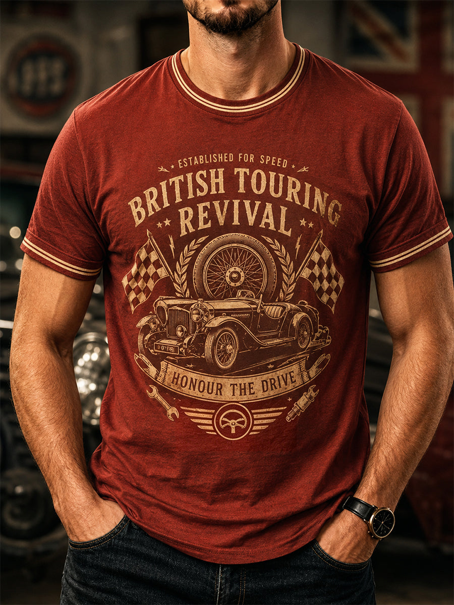 Men's Retro Car Culture Print Casual Tee
