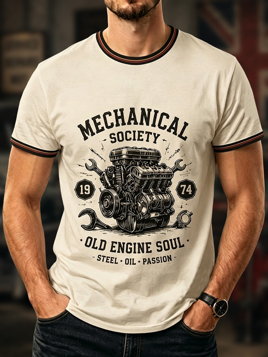 Men's Retro Car Culture Print Casual Tee